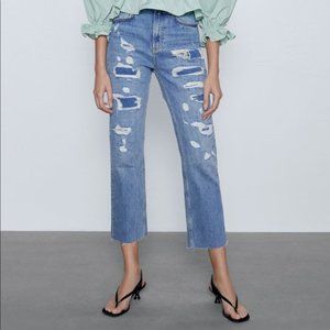 Zara ZW Premium Kick Jeans in Rip and Repair US 2